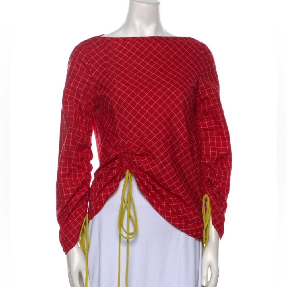 Tory Burch red plaid silk top